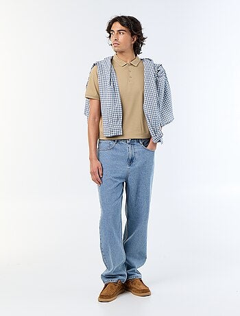 Polo em jersey com gola abotoada