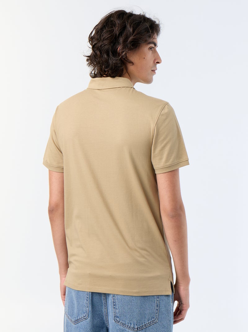Polo em jersey com gola abotoada Bege - Kiabi