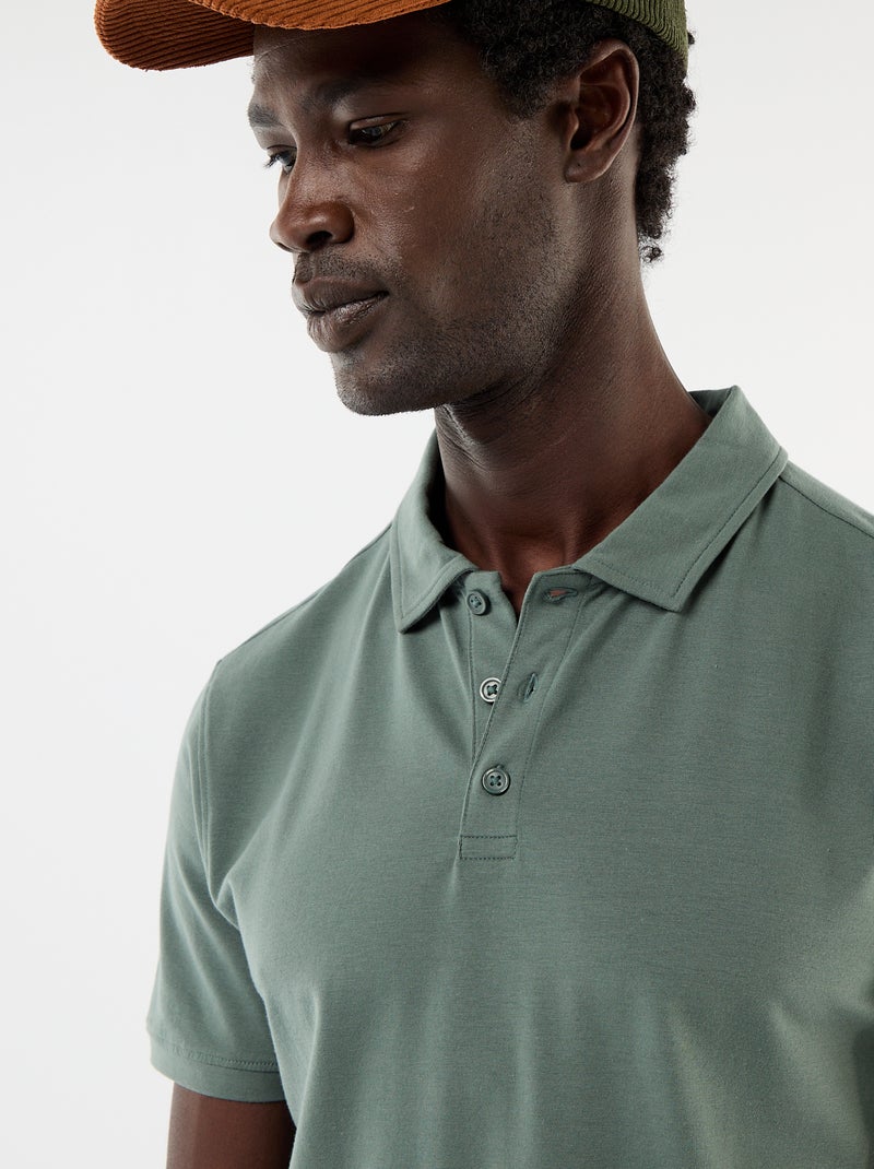 Polo em jersey com gola abotoada Verde - Kiabi