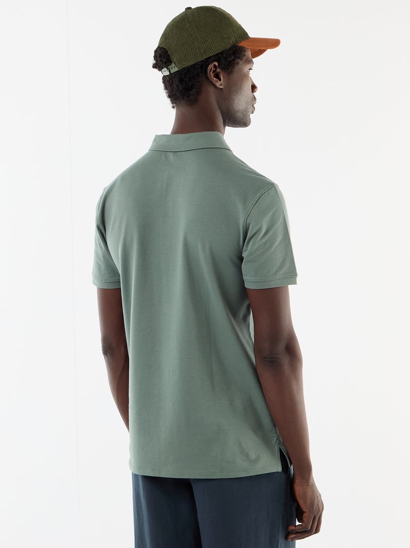 Polo em jersey com gola abotoada Verde - Kiabi