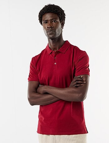 Polo em jersey com gola abotoada