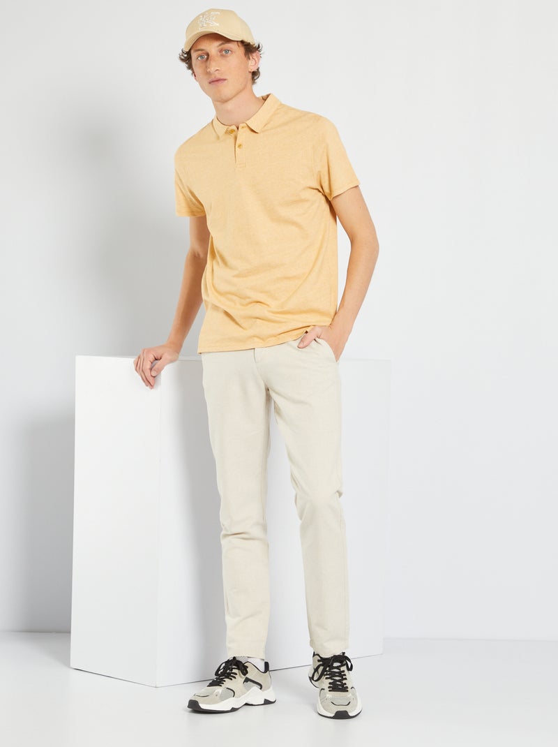 Polo em jersey com riscas finas BEGE - Kiabi
