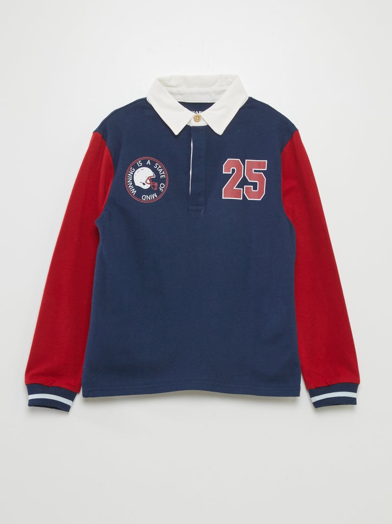 Polo em jersey de manga comprida AZUL - Kiabi