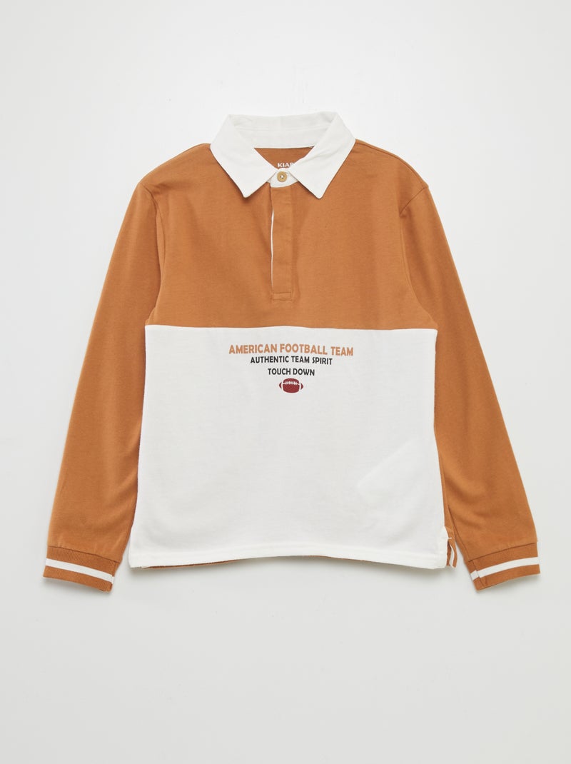 Polo em jersey de manga comprida BEGE - Kiabi