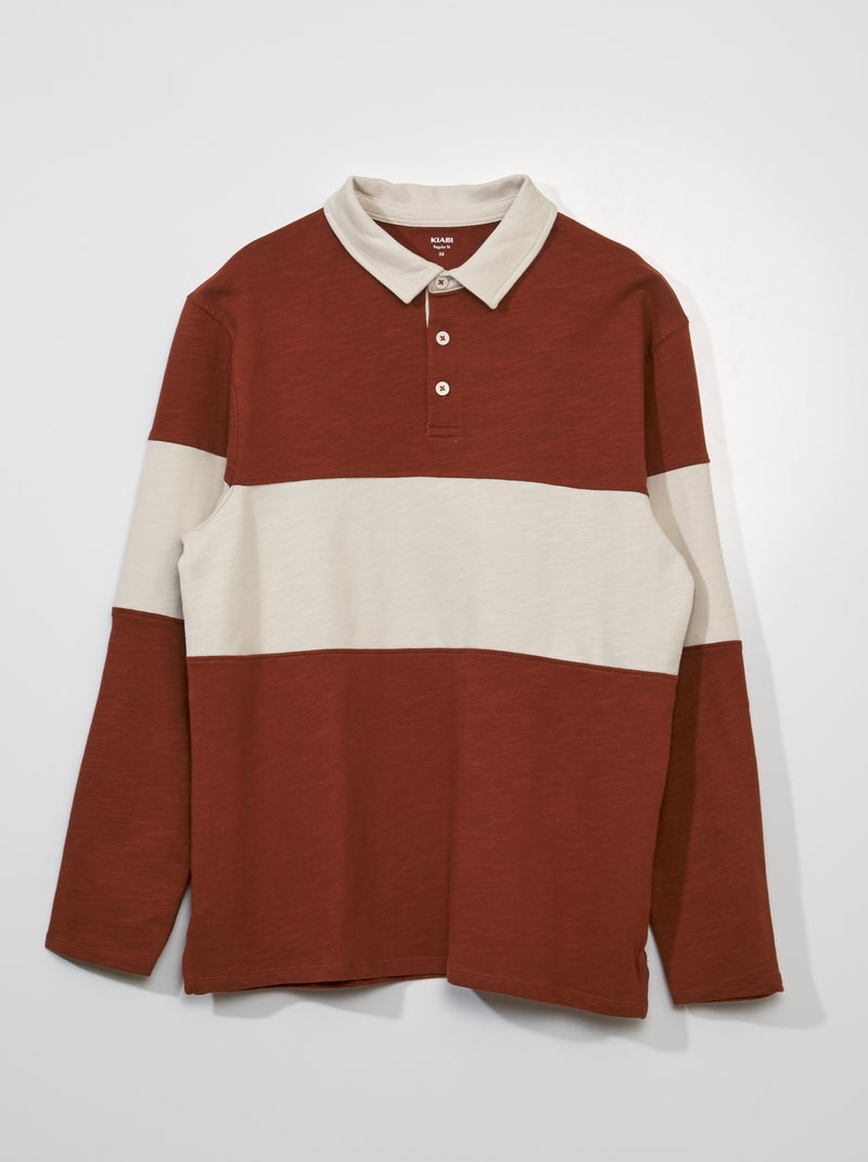 Polo em jersey tipo rugby Marrom - Kiabi