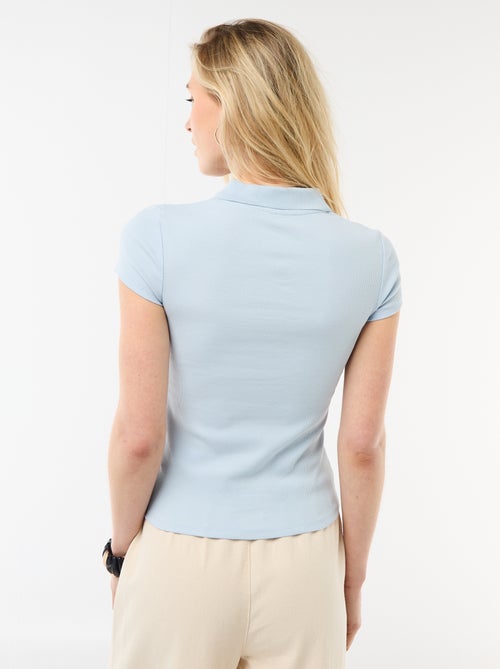 Polo em malha canelada com mangas curtas - Kiabi