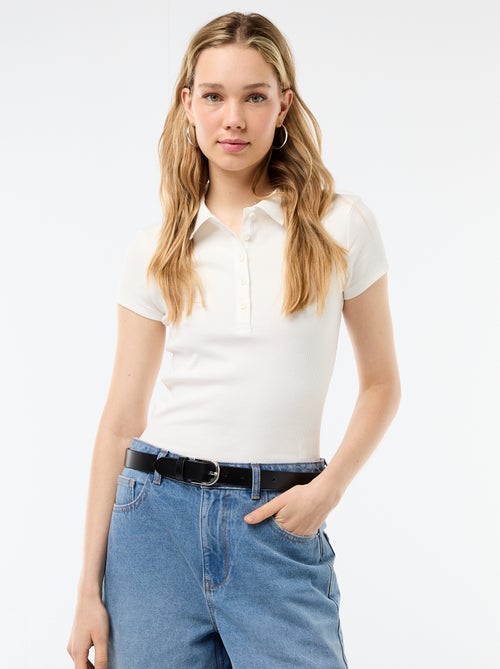 Polo em malha canelada com mangas curtas - Kiabi