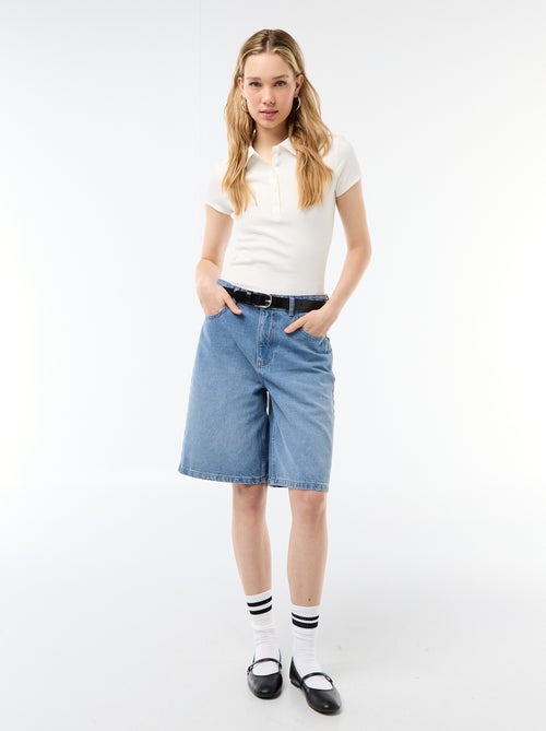 Polo em malha canelada com mangas curtas - Kiabi