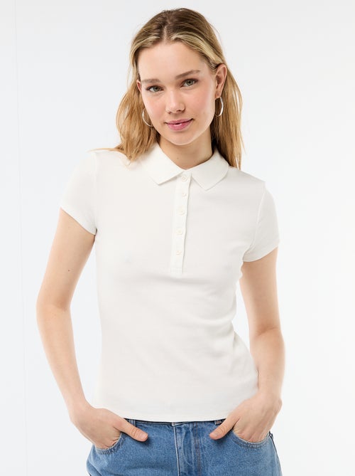 Polo em malha canelada com mangas curtas - Kiabi