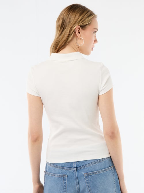 Polo em malha canelada com mangas curtas - Kiabi