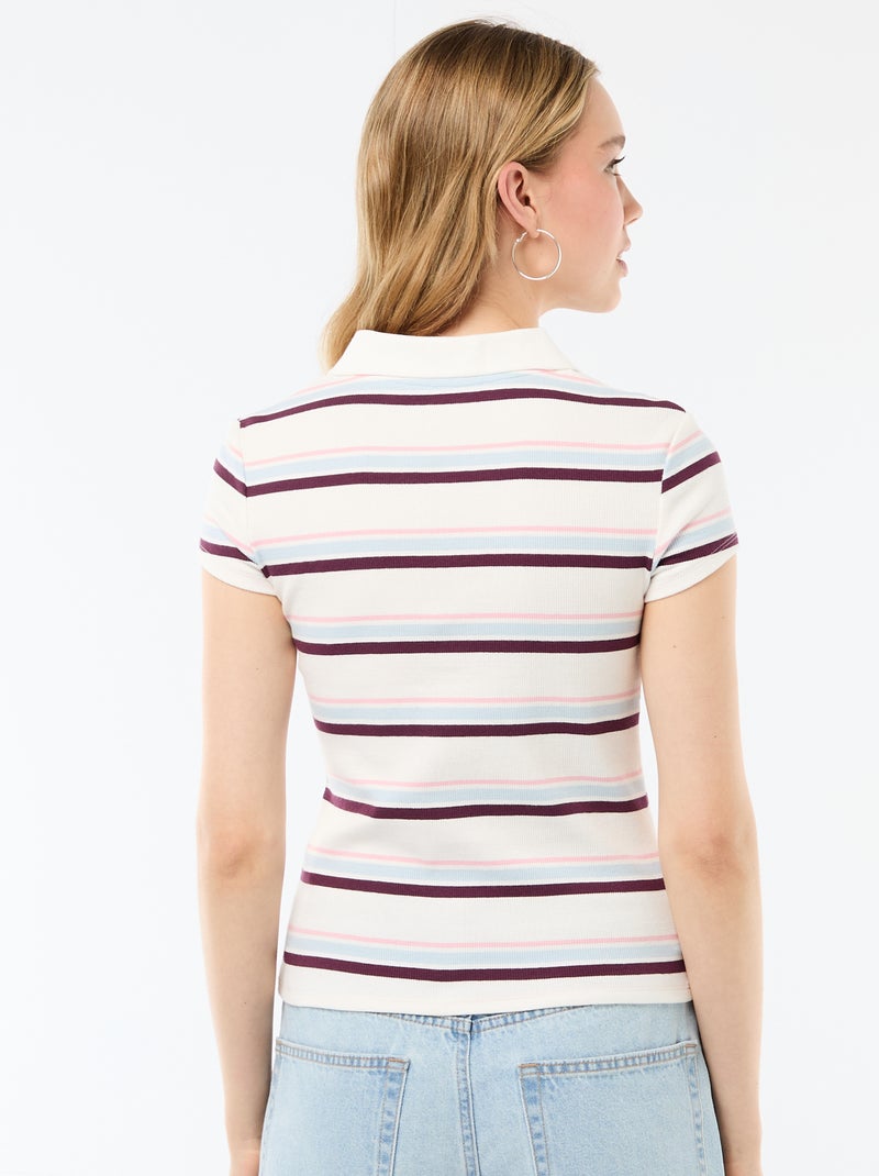 Polo em malha canelada com mangas curtas Branco - Kiabi