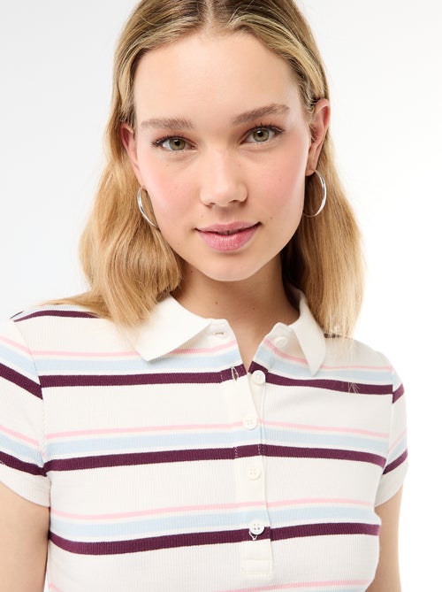 Polo em malha canelada com mangas curtas - Kiabi