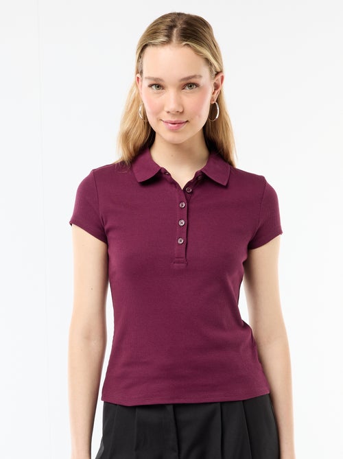 Polo em malha canelada com mangas curtas - Kiabi