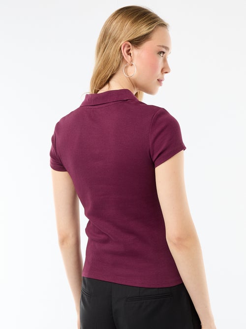 Polo em malha canelada com mangas curtas - Kiabi