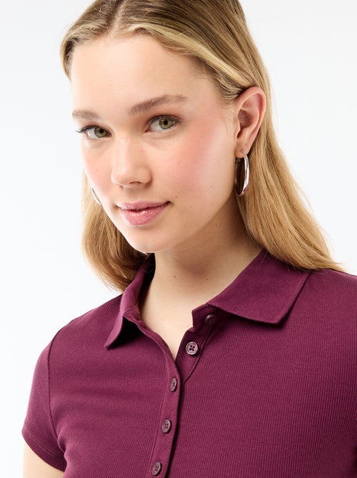 Polo em malha canelada com mangas curtas - Kiabi