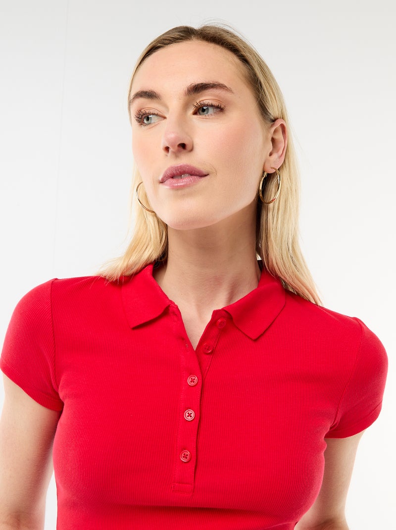 Polo em malha canelada com mangas curtas Vermelho - Kiabi