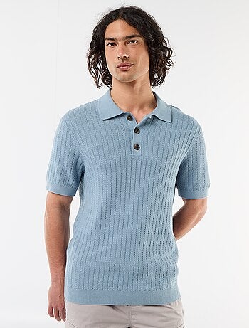 Polo em malha com efeito tricot