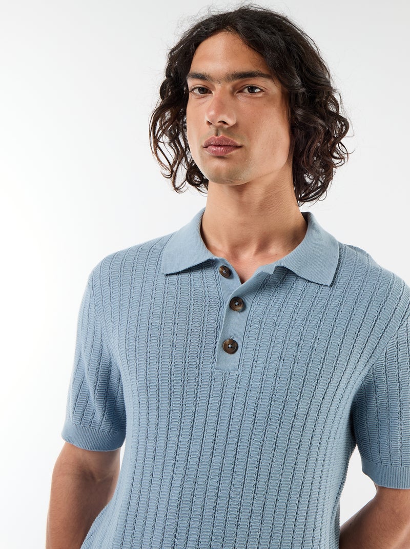 Polo em malha com efeito tricot Azul - Kiabi