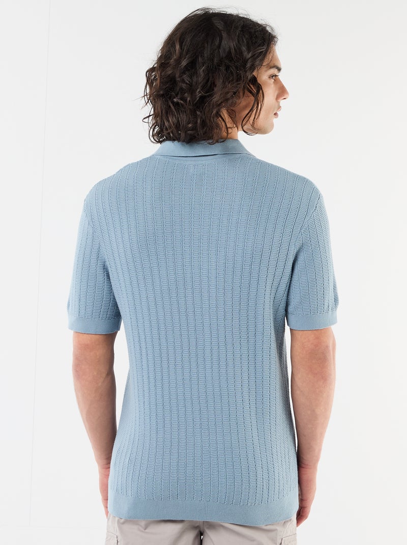 Polo em malha com efeito tricot Azul - Kiabi