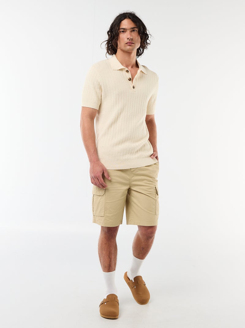 Polo em malha com efeito tricot Bege - Kiabi