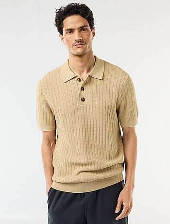 Polo em malha com efeito tricot