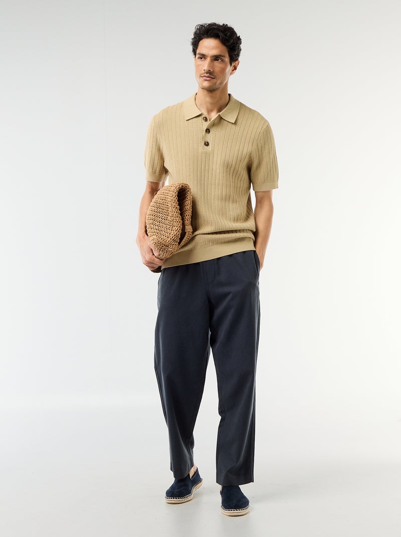 Polo em malha com efeito tricot Bege - Kiabi
