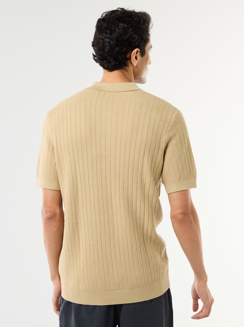 Polo em malha com efeito tricot Bege - Kiabi