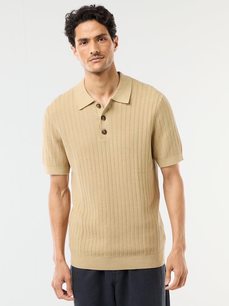 Polo em malha com efeito tricot Bege - Kiabi