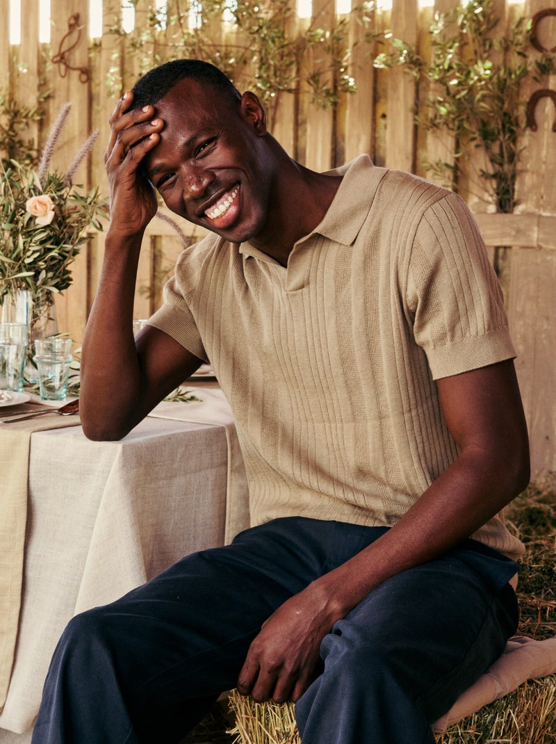 Polo em malha com efeito tricot Bege - Kiabi