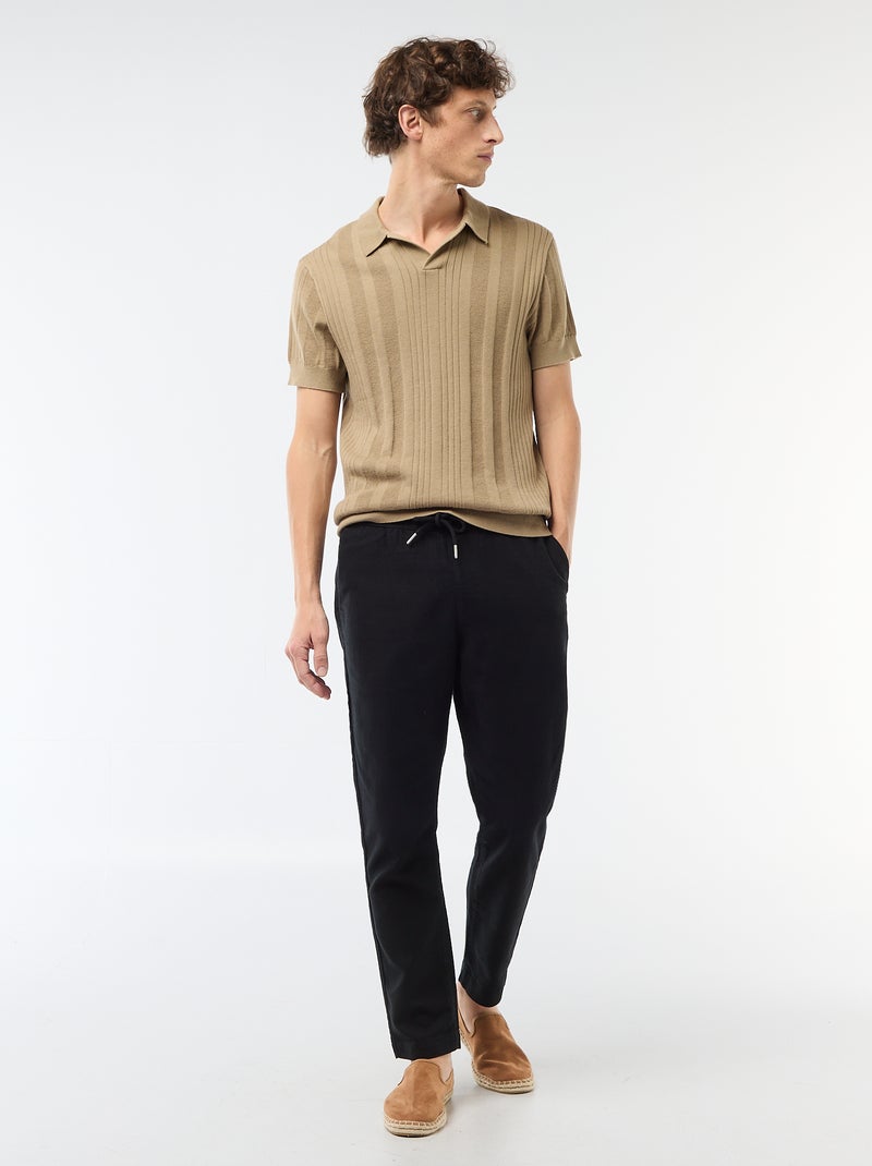 Polo em malha com efeito tricot Bege - Kiabi