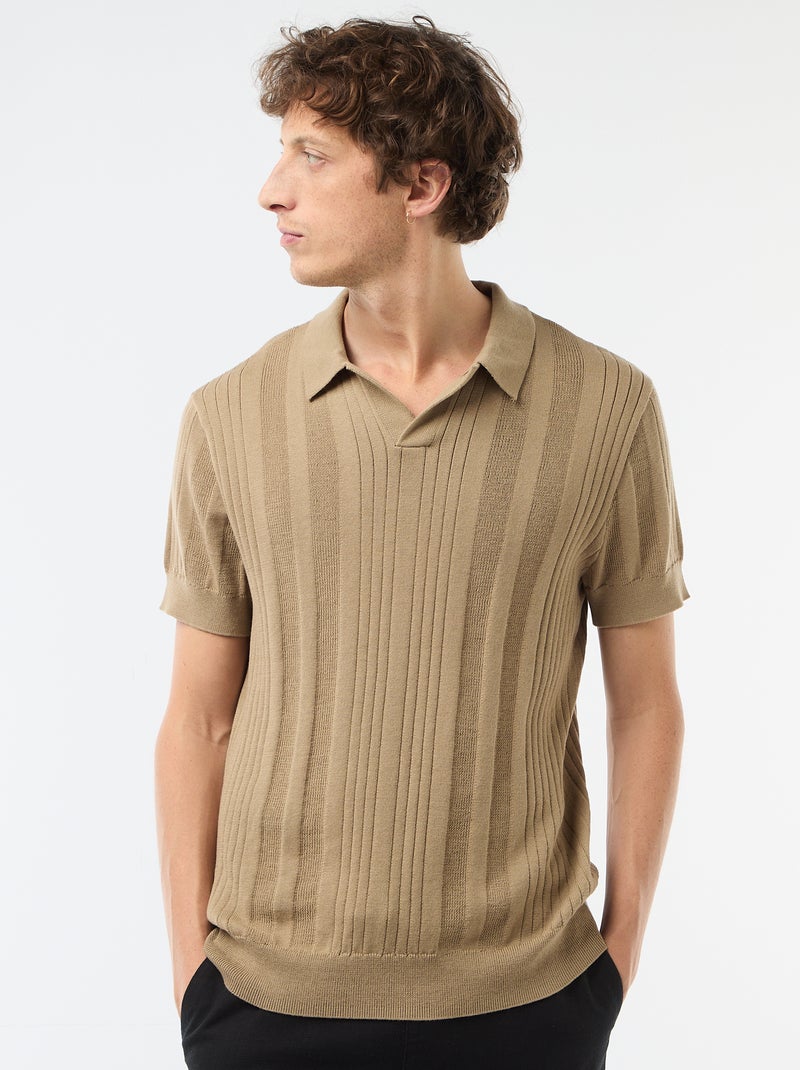 Polo em malha com efeito tricot Bege - Kiabi