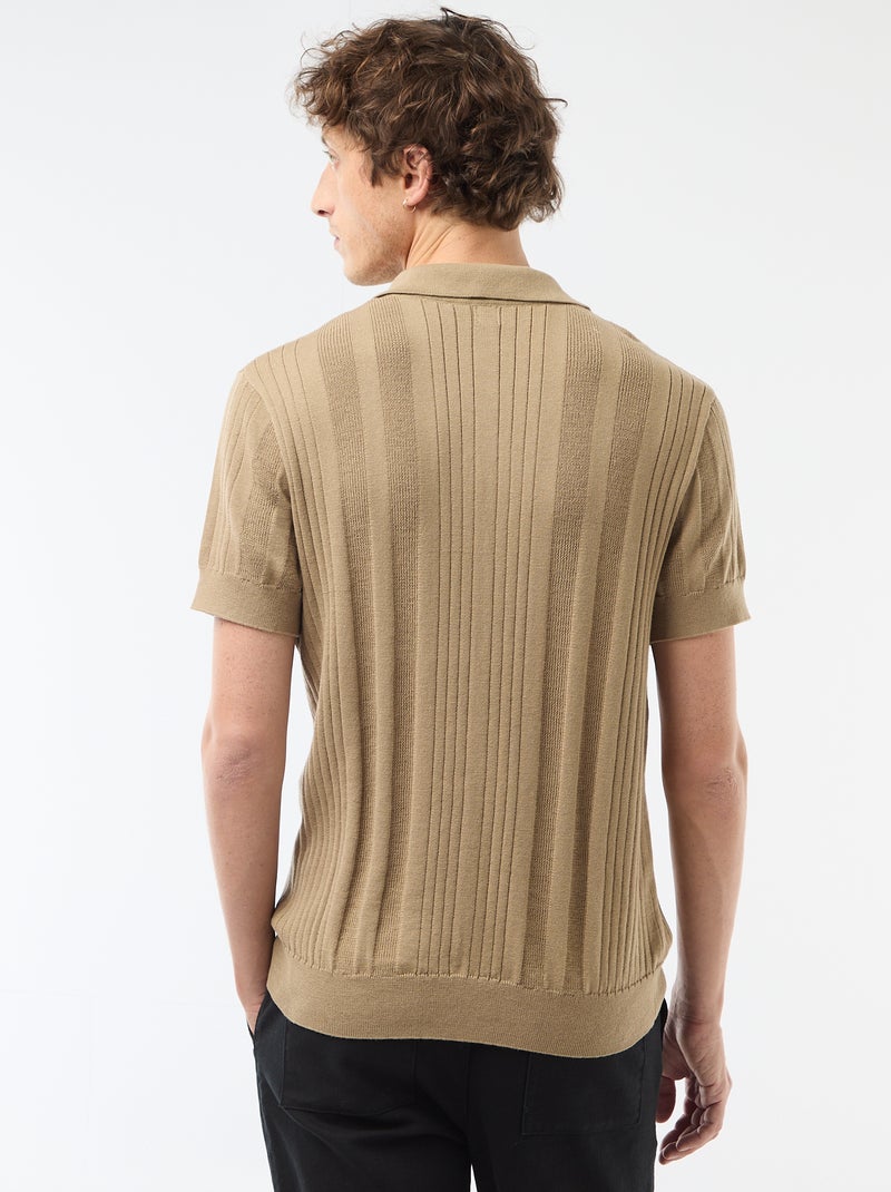 Polo em malha com efeito tricot Bege - Kiabi