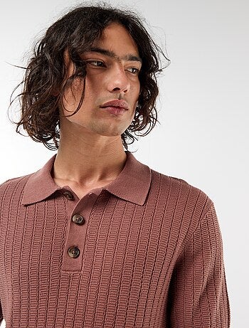 Polo em malha com efeito tricot