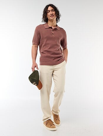 Polo em malha com efeito tricot