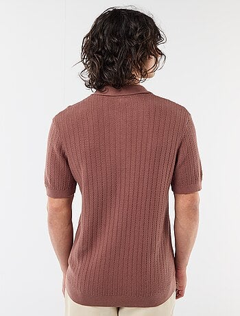 Polo em malha com efeito tricot
