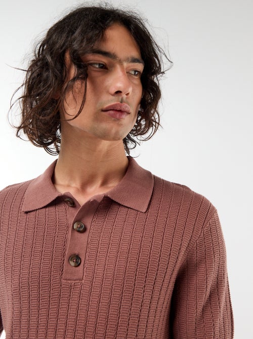Polo em malha com efeito tricot - Kiabi