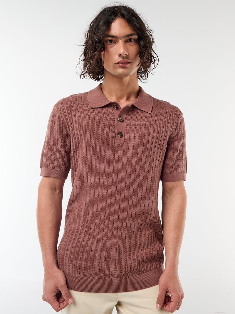 Polo em malha com efeito tricot Castanho - Kiabi