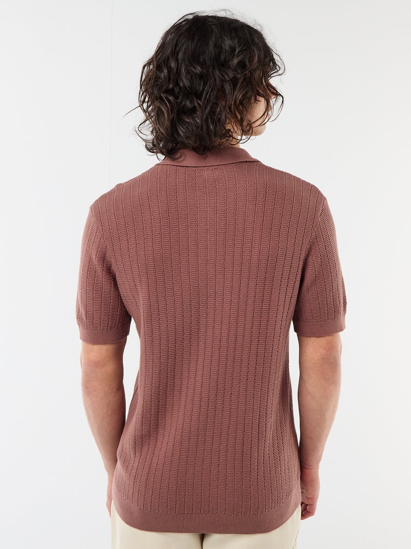 Polo em malha com efeito tricot Castanho - Kiabi