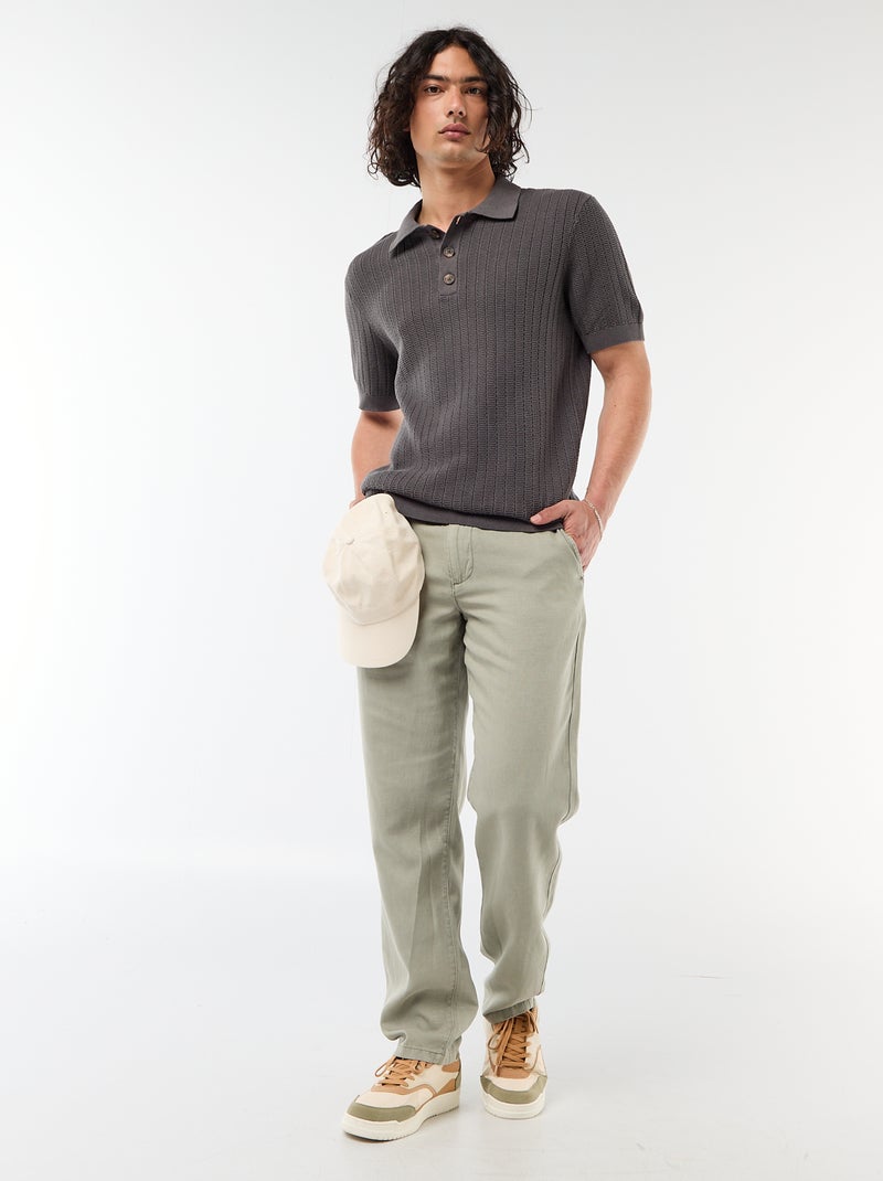Polo em malha com efeito tricot Cinza - Kiabi