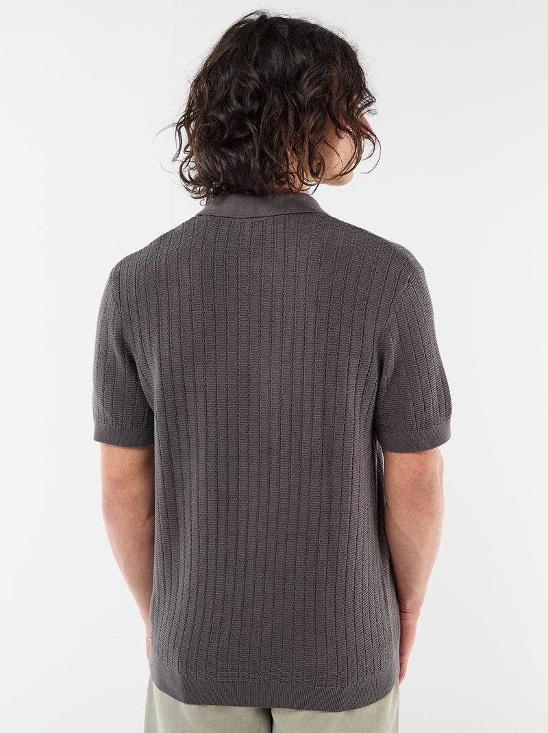 Polo em malha com efeito tricot Cinza - Kiabi