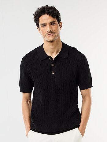 Polo em malha com efeito tricot