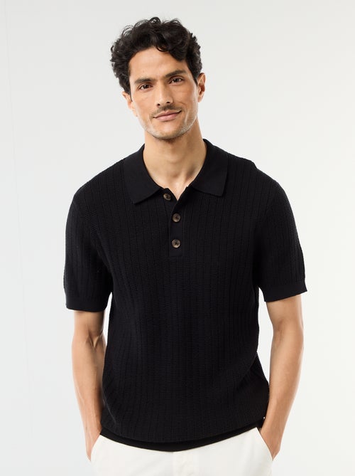 Polo em malha com efeito tricot - Kiabi