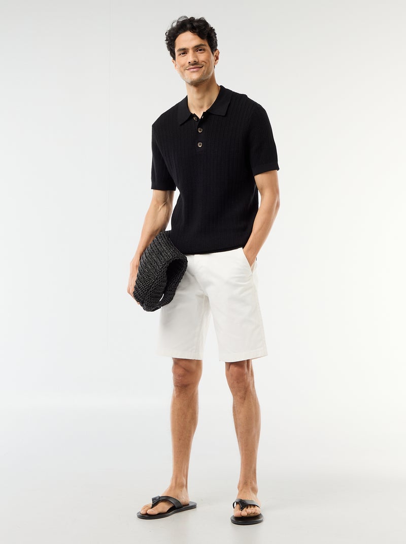 Polo em malha com efeito tricot Preto - Kiabi
