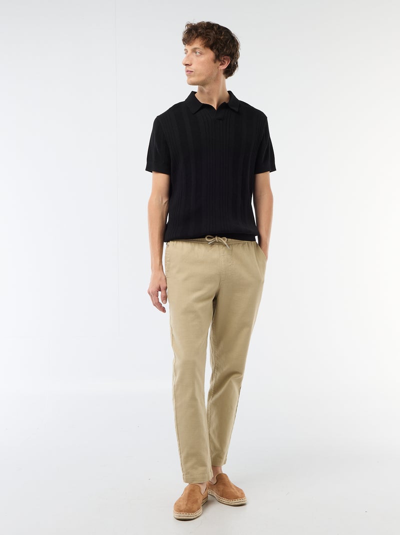 Polo em malha com efeito tricot Preto - Kiabi