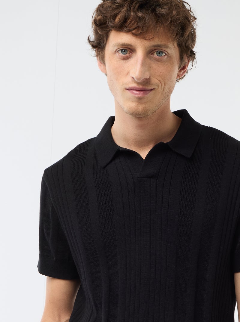 Polo em malha com efeito tricot Preto - Kiabi