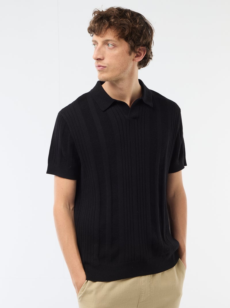 Polo em malha com efeito tricot Preto - Kiabi