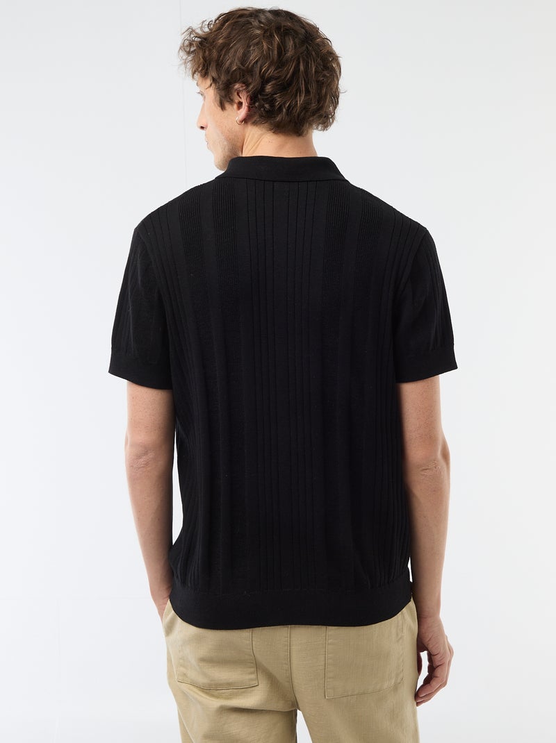 Polo em malha com efeito tricot Preto - Kiabi