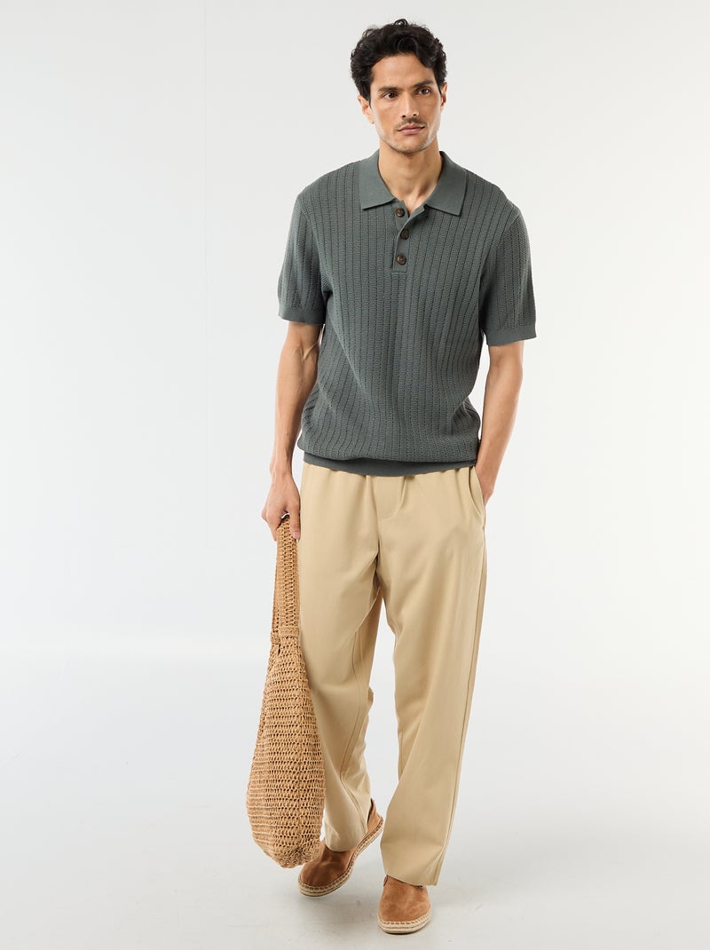 Polo em malha com efeito tricot Verde - Kiabi