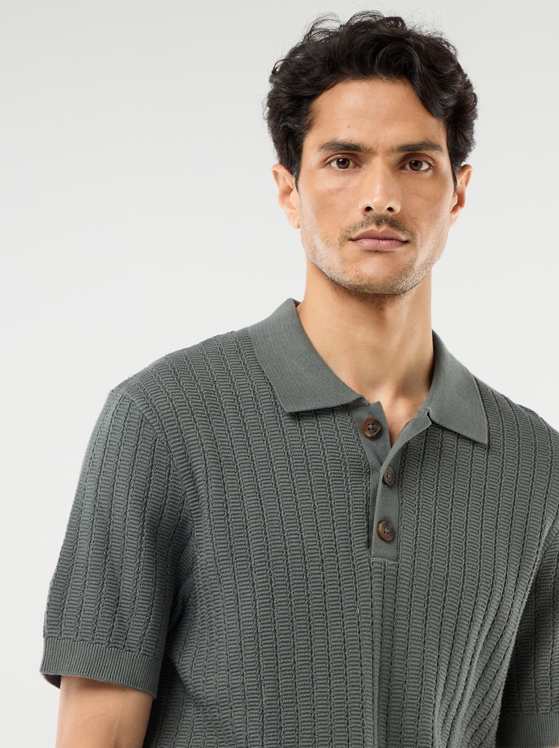 Polo em malha com efeito tricot Verde - Kiabi
