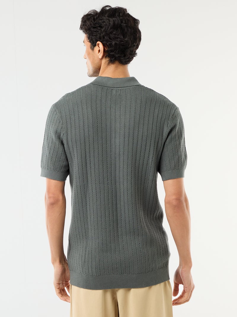 Polo em malha com efeito tricot Verde - Kiabi